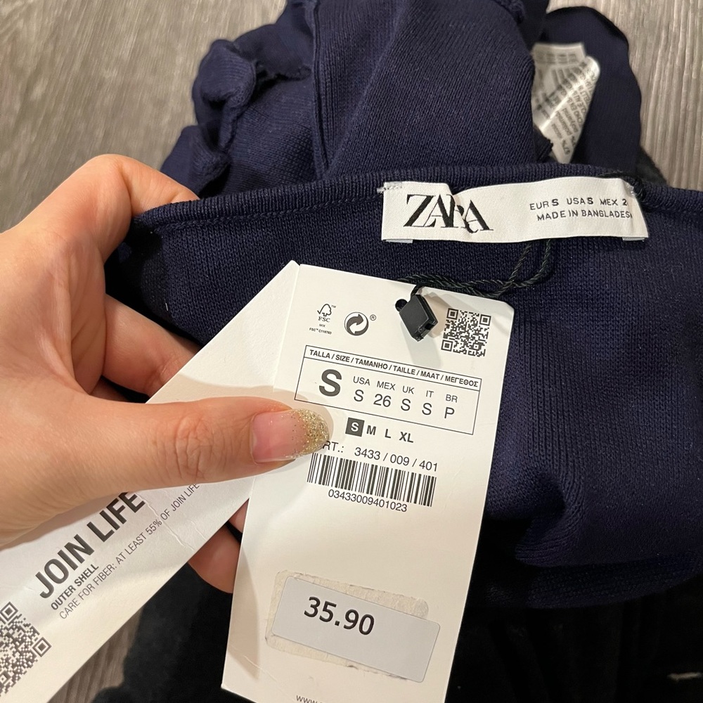 ZARA navy poplin tube knit top - Picture 2 of 2